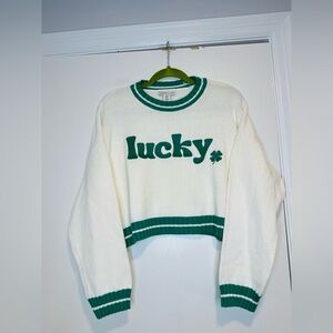 EUC Sincerely Jules SzS Lucky Embroidered St Patricks Irish Green Clover Sweater
